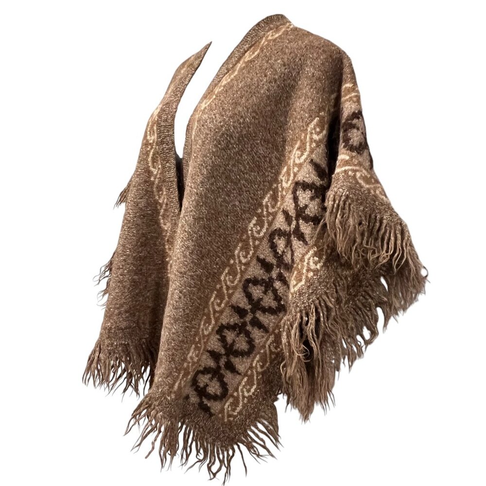 Fotrama Ruana Wrap Thick Alpaca Wool, Fringe, Vintage… - Gem
